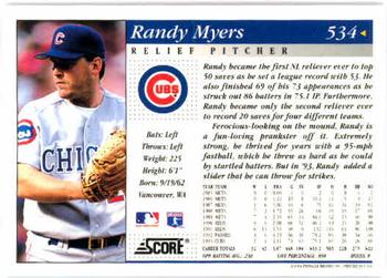 1994 Score #534 Randy Myers Back