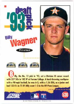 1994 Score #536 Billy Wagner Back