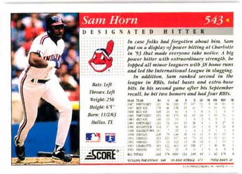 1994 Score #543 Sam Horn Back