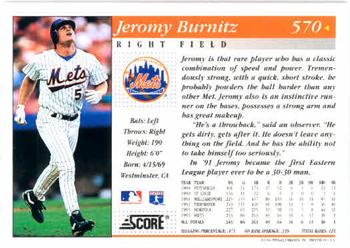 1994 Score #570 Jeromy Burnitz Back