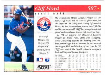 1994 Score #587 Cliff Floyd Back