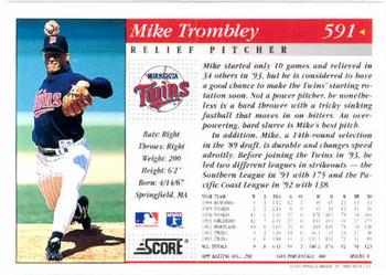 1994 Score #591 Mike Trombley Back