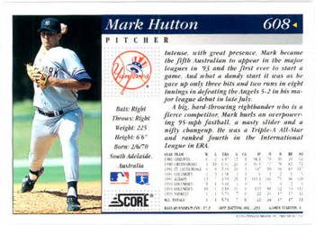 1994 Score #608 Mark Hutton Back