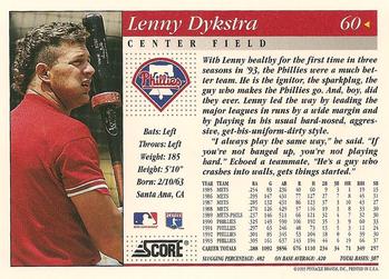 1994 Score #60 Lenny Dykstra Back