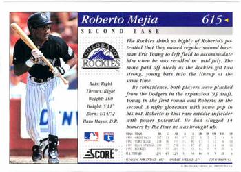 1994 Score #615 Roberto Mejia Back