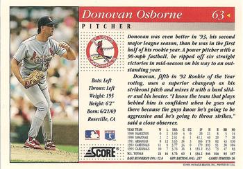 1994 Score #63 Donovan Osborne Back