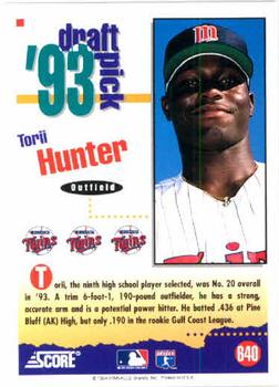 1994 Score #640 Torii Hunter Back