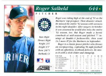 1994 Score #644 Roger Salkeld Back