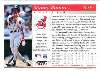 1994 Score #645 Manny Ramirez Back