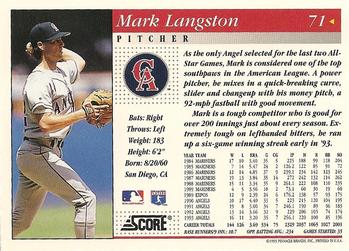 1994 Score #71 Mark Langston Back