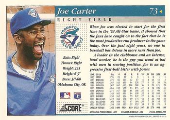1994 Score #73 Joe Carter Back