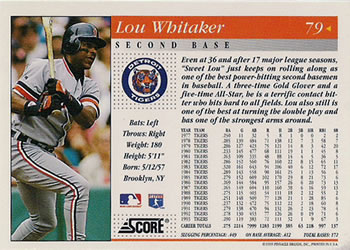 1994 Score #79 Lou Whitaker Back