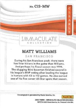 2023 Panini Immaculate Collection - Clearly Immaculate Signatures Blue #CIS-MW Matt Williams Back