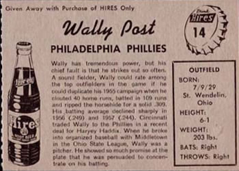 1958 Hires Root Beer #14 Wally Post Back