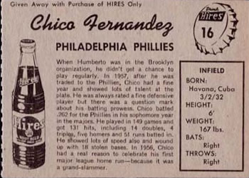 1958 Hires Root Beer #16 Chico Fernandez Back