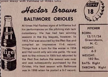 1958 Hires Root Beer #18 Hal Brown Back