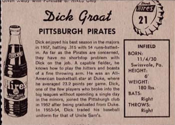 1958 Hires Root Beer #21 Dick Groat Back