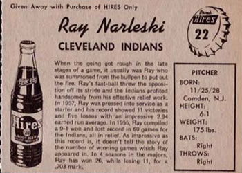 1958 Hires Root Beer #22 Ray Narleski Back