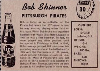 1958 Hires Root Beer #30 Bob Skinner Back