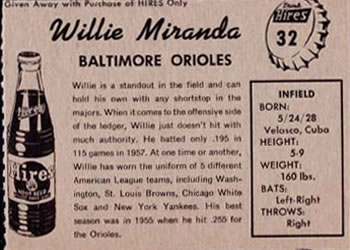 1958 Hires Root Beer #32 Willy Miranda Back