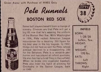 1958 Hires Root Beer #38 Pete Runnels Back