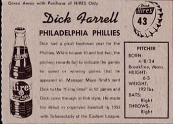 1958 Hires Root Beer #43 Dick Farrell Back