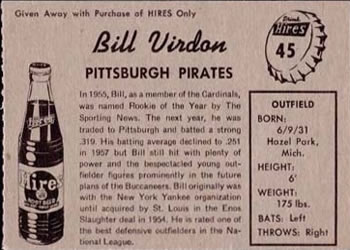 1958 Hires Root Beer #45 Bill Virdon Back