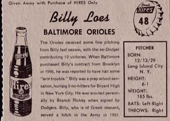 1958 Hires Root Beer #48 Billy Loes Back