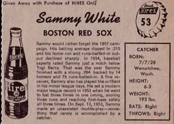 1958 Hires Root Beer #53 Sammy White Back