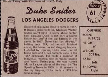 1958 Hires Root Beer #61 Duke Snider Back
