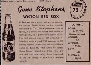1958 Hires Root Beer #72 Gene Stephens Back