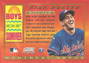 1994 Score - Boys of Summer #11 Kirk Rueter Back