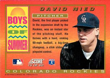 1994 Score - Boys of Summer #15 David Nied Back