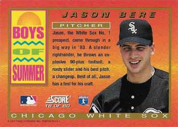 1994 Score - Boys of Summer #18 Jason Bere Back