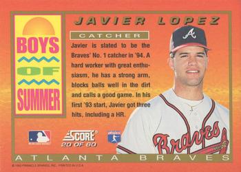 1994 Score - Boys of Summer #20 Javy Lopez Back