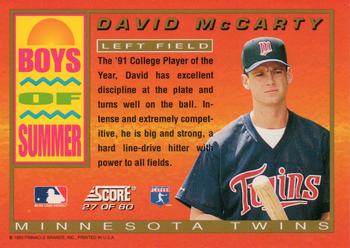 1994 Score - Boys of Summer #27 David McCarty Back