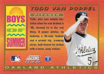 1994 Score - Boys of Summer #28 Todd Van Poppel Back