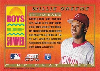 1994 Score - Boys of Summer #34 Willie Greene Back