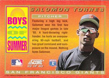 1994 Score - Boys of Summer #39 Salomon Torres Back