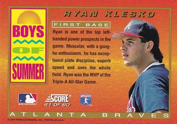 1994 Score - Boys of Summer #41 Ryan Klesko Back