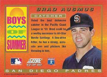 1994 Score - Boys of Summer #43 Brad Ausmus Back