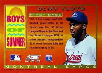 1994 Score - Boys of Summer #60 Cliff Floyd Back
