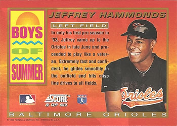 1994 Score - Boys of Summer #8 Jeffrey Hammonds Back