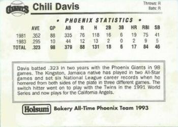 1993 Holsum Bakery All-Time Phoenix Team 1993 #NNO Chili Davis Back