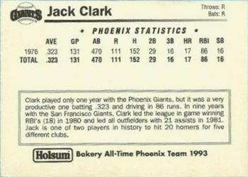 1993 Holsum Bakery All-Time Phoenix Team 1993 #NNO Jack Clark Back