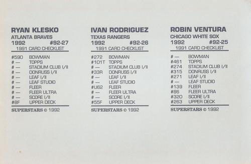 1992 Superstars Magazine (unlicensed) - Panels #92-25 / 92-26 / 92-27 Robin Ventura / Ivan Rodriguez / Ryan Klesko Back