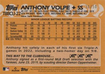 2023 Topps Update - 1988 Topps Baseball 35th Anniversary Chrome Silver Pack Gold #T88CU-22 Anthony Volpe Back