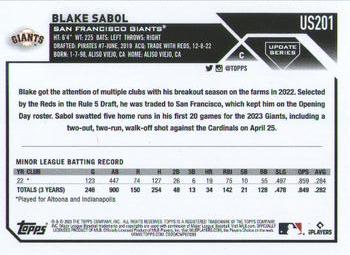 2023 Topps Update - Orange and Black Foil #US201 Blake Sabol Back