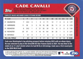 2023 Topps Archives #296 Cade Cavalli Back