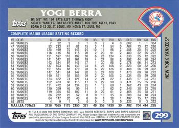 2023 Topps Archives #299 Yogi Berra Back